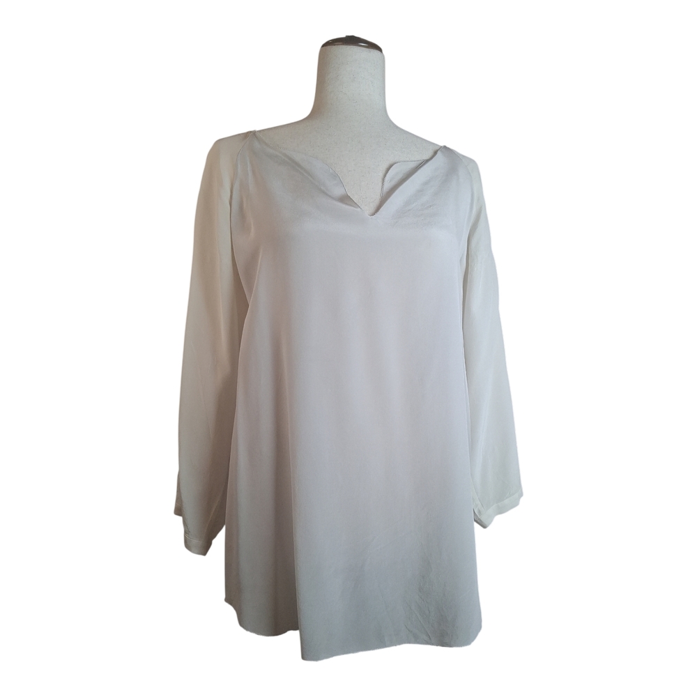 Eileen Fisher Ivory V-Neck Silk Long Sleeve Blouse S